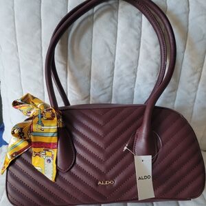 Aldo Maroon Quilted Shoulder Bag with Scarf